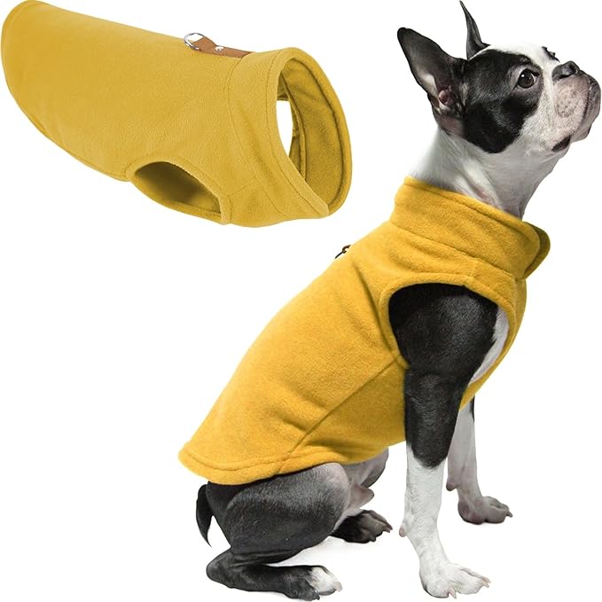 Gooby Fleece Vest Dog Sweater - Honey Mustard, X-Large - Warm Pullover Fleece Dog Jacket with O-Ring Leash for Small to Medium Dogs