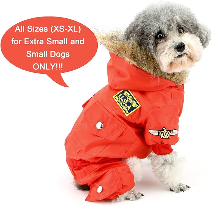 ZUNEA Padded Waterproof Small Dog Winter Jumpsuit Pet Puppy Jacket Coat Fleece Warm Snowsuit Airman Chihuahua Yorkie Outfits Clothes Apparel Red S