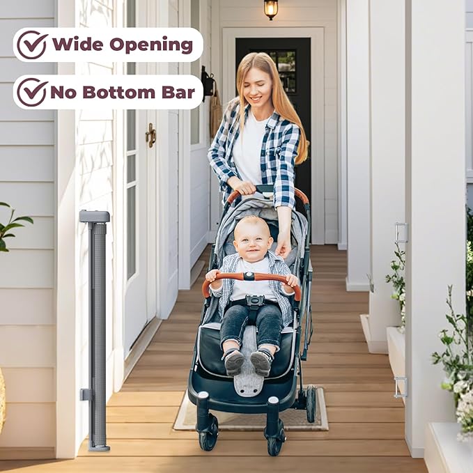 Retractable Baby Gates 2 Pack, 55" Wide Mesh Dog Gate Indoor, 34" Tall Gate for Stairs Doorways Hallways Deck, Child Pet Safety Gate for Indoor Outdoor Home Use, Grey