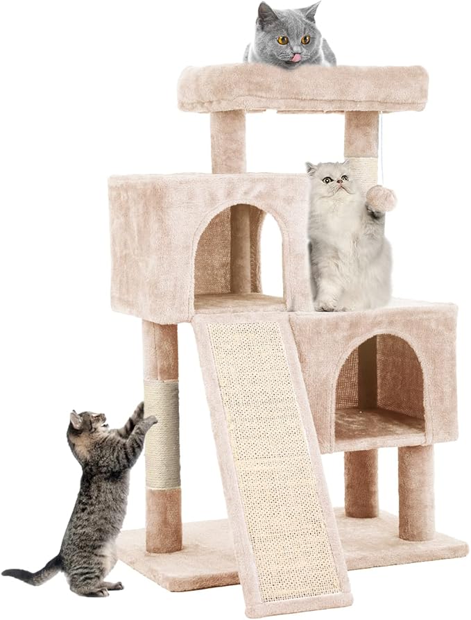 Cat Tree for Indoor Cats, 36in Cat Tower Multi-Level Cat Condo with Sisal Scratching, Scratching Board, Dangling Ball, Extra Large Perch for Cats and Kittens (Beige)