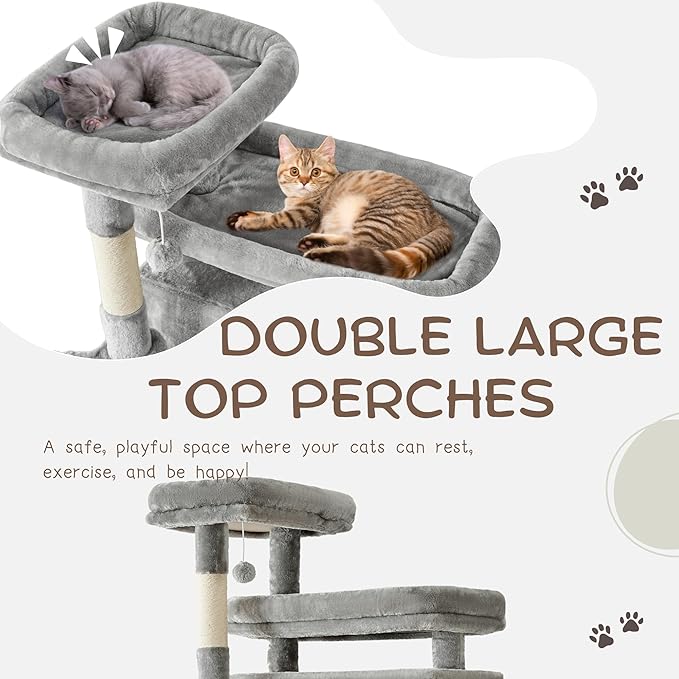 80 Inch Cat Tree, Large Cat Tower with 9 Scratching Posts, 2 Perches, 2 Caves, 2 Basket, 2 Stairs, Extra Large Hammock, Multi-Level Plush Cat Condo for Indoor Cats/Light Grey