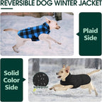Kuoser Dog Winter Coat, Windproof Dog Fleece Jacket British Style Plaid Cold Weather Doggie Vest Coats, Reversible Cozy Warm Pet Clothes Apparel for Extra Large Size Dogs XXXL