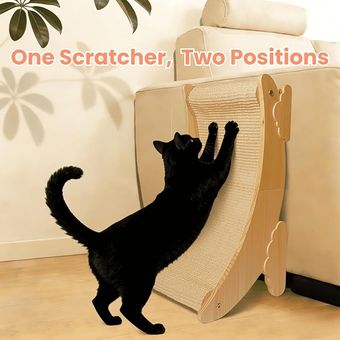 Sisal Cat Scratcher Bed Scratch Chair Aesthetic Cat Lounger Natural Wood Scratch Post Replaceable Sisal Mat with Catnip and Felt Pads,Medium Size(Cloud Edge)
