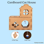 Cat House - Cardboard Cat House with Scratching Pads, Toys, and Catnip - Multi-Level Cat Houses for Indoor Cats, Kittens and Small Animals by PETMAKER
