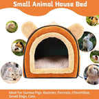 Pet Soft Guinea Pig & Rabbit Cozy Hideout House - Small Animal Bed for Guinea Pigs, Rabbits, Hamsters, Rats & Chinchillas Cave Bed (Brown)