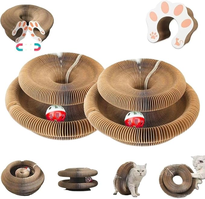 Magic Organ Cat Scratcher – Foldable Corrugated Cardboard Cat Scratching Board, Recyclable Wood Grain Scratch Pad Toy for Indoor Cats & Kittens