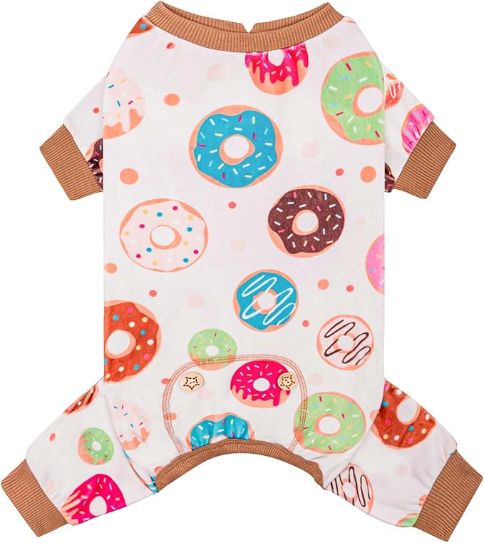KYEESE Dog Pajamas, Soft Dog Pajamas for Small Medium Dogs Boy Girl, Stretchy Dogs Pjs Velvet Pet Jumpsuit Sleepwear, Comfy Jammies Lightweight Pet Onesie Outfit, Donut, XL