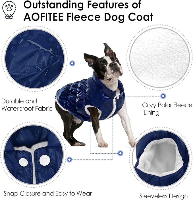 AOFITEE Dog Jacket, Dog Winter Coat, Warm Dogs Coat, Fleece Dogs Puffer Jacket, Windproof Waterproof Pet Snowsuit, Cozy Female Male Pet Snow Jackets Fleece Vest with Snap Closure, Silver, XL