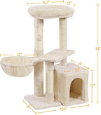 Topeakmart Multilevel Cat Tree Cat Scratching Posts Cat Houses and Condos with Condo & Nest & Platform & Basket for Indoor Cats and Kittens Play & Rest as Activity Center 33in