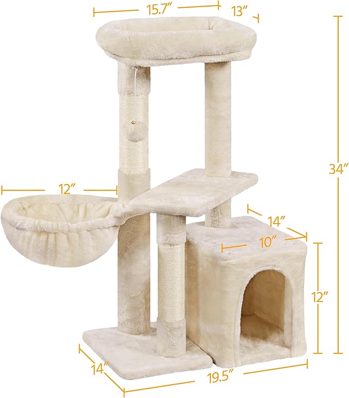 Topeakmart Multilevel Cat Tree Cat Scratching Posts Cat Houses and Condos with Condo & Nest & Platform & Basket for Indoor Cats and Kittens Play & Rest as Activity Center 33in