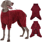 ROZKITCH Dog Pyjamas, Lightweight PJS with Four Legs, Full Coverage Sweater Clothing and Loungewear with Adjustable Drawstrings Suitable for Medium to Large Breeds of Dogs Indoor Sleeping Red L