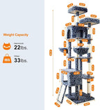 82" Tall Cat Tree,Giant Cat Tree for Indoor Cats Large Adult, Heavy Duty Cat Tree Tower, Extra Large Cat Trees with Scratching Posts, Cat Condos, Hammock,Top Perch,Ramp (Blue Grey)