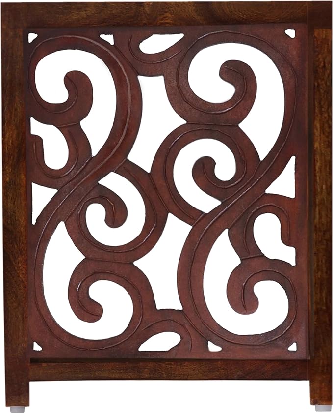 Wooden Foldable Pet Dog Safety Gate - 4 Panels Scroll 20 W x 24 H- Hand Carved Solid Wood & MDF- Free Standing Portable Indoor Doorway Hall Stairs Puppy Fence -Fully Assembled- Antique Brown -IRONGATE
