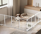 BFNN Free Standing Foldable Dog Gate, 16.5" High Step-Over Metal Short Pet Gate, Up to 96" Wide Puppy Fence for Stairs and Doorways, Indoor & Outdoor Use, No Drilling and No Assembly, White