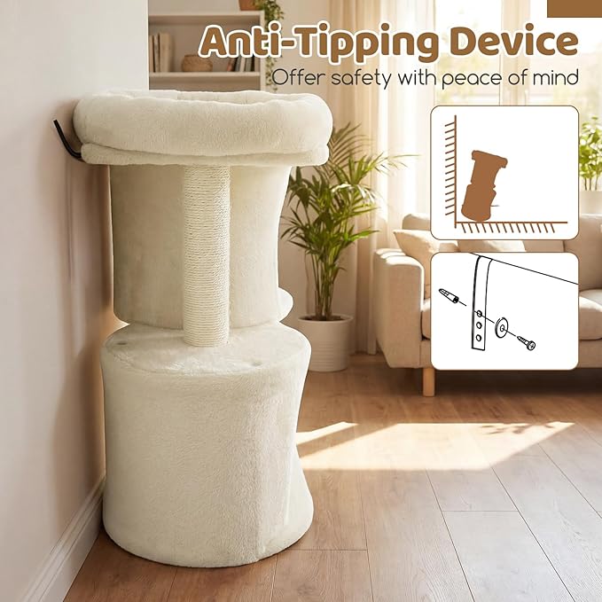 DORTALA Cat Tree for Indoor Cats, 26-Inch Cat Tower with 2 Cozy Condos, Sisal Scratching Post, Plush Top Perch, Modern Kittens Activity Play Center (Beige)
