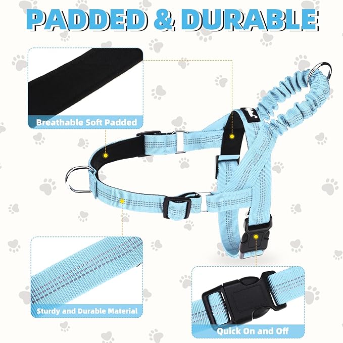 PUPTECK No Pull Dog Harness Small Sized Dog, Adjustable Reflective Pet Vest Harness with Bungee Handle, Escape Proof No Choke Harness for Small Dogs Walking Training, Sky Blue S