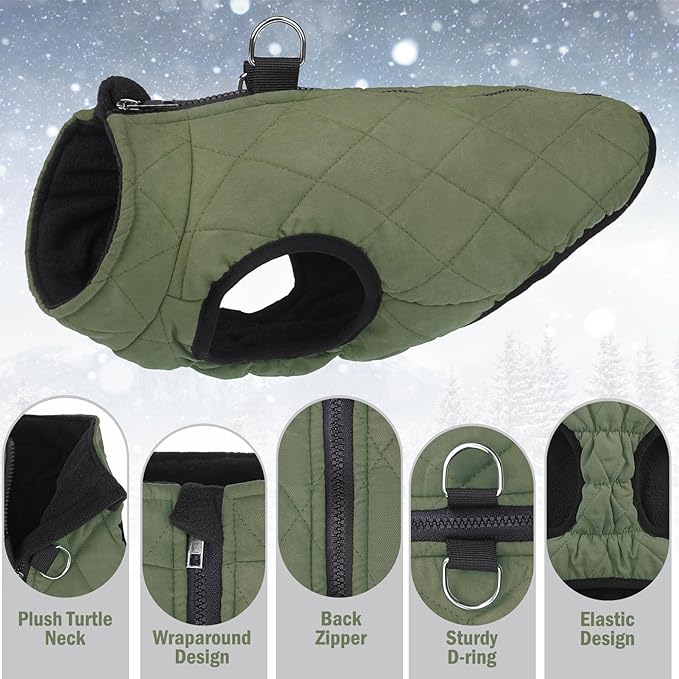 SCENEREAL Winter Dog Vest Coat with Harness Built In, Warm Puppy Jacket for Small Medium Dogs, Cold Weather Coat with Zipper, Fleece Puffer Vest Windproof Snow Clothes