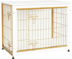 DWANTON Dog Crate Furniture with Cushion, Wooden Kennel Table with Double Doors, Indoor Dog House, Medium Size, 32.5" L, White
