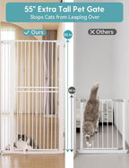 No Pawblems 55" Extra Tall Pet Gate for Cat/Dog, 29-40" Wide Auto Close Tall Dog Gate, 1.37" Ultra Narrow Spacing, NO Drilling Pressure Mounted for Doorways/Hallways, White