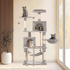 Cat Tree 60.63 inches Cat Tower for Indoor Cats, Multi-Level Cat Condo Furniture with Scratching Posts, Plush Perches, Activity Center with Cozy Basket & Hammock for Cats (Light Gray)