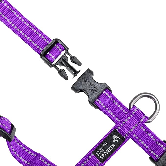 EXCELLENT ELITE SPANKER No Pull Dog Harness Reflective Nylon Vest L-Shaped Adjustable Easy Pet Harness for Small Medium Large Breeds Dogs Walking Training Black Red(Purple-L)