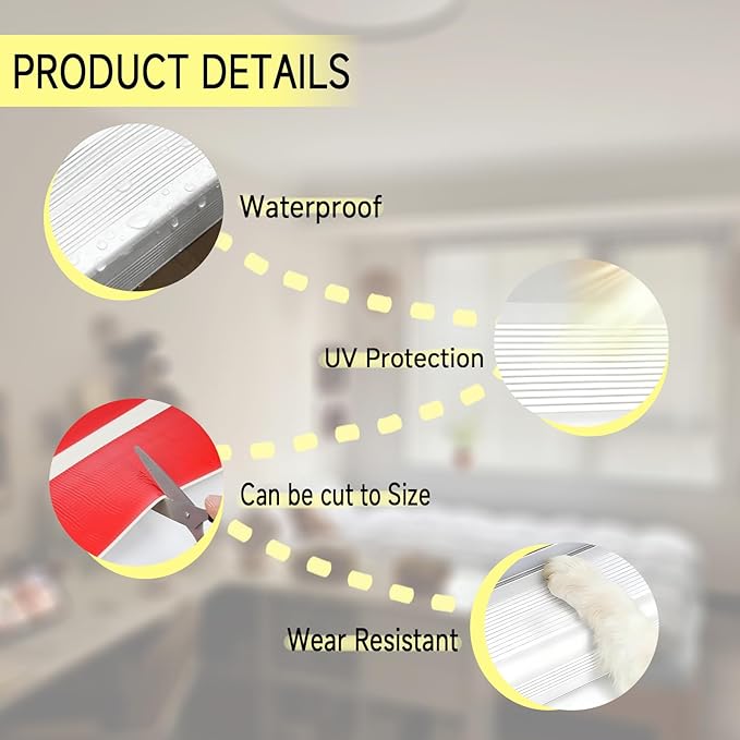 Window Still Protector from Dog Cat Scratching L-Shape Cuttable Self-Adhesive for Furniture Edge Door Wall Protection（White5.43×78.7Inchs）
