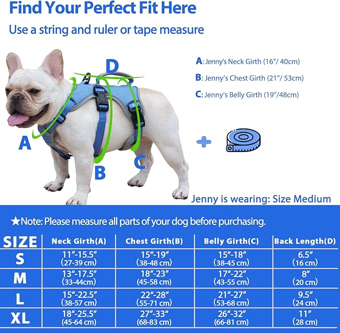 Huntboo Escape Proof Dog Harness, Escape Artist Harness, Reflective Dog Harness with Handle, Durable,Adjustable Vest for Small Medium Large Dogs Walking, Training, and Running Gear(Sea Blue,M)