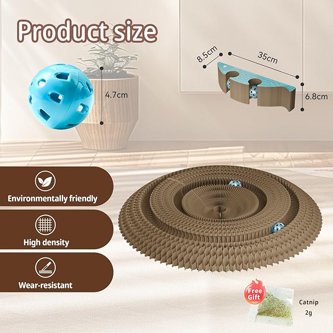 Kitty kurlz Magic Organ Cat Scratching Board with 2 Bell Ball,Foldable Accordion Kitty Curls Cat Scratcher,Corrugated Cardboard Scratching Pad,Blue Big Fish