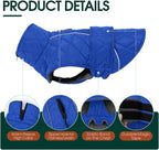 Kuoser Dog Coat, Super-Warm Dog Jacket Windproof Pet Cold Weather Coats for Extra Large Dogs, Fleece Lining Quilted Turtleneck Puppy Snowsuit Reflective Adjustable Doggie Winter Clothes, Blue, 3XL