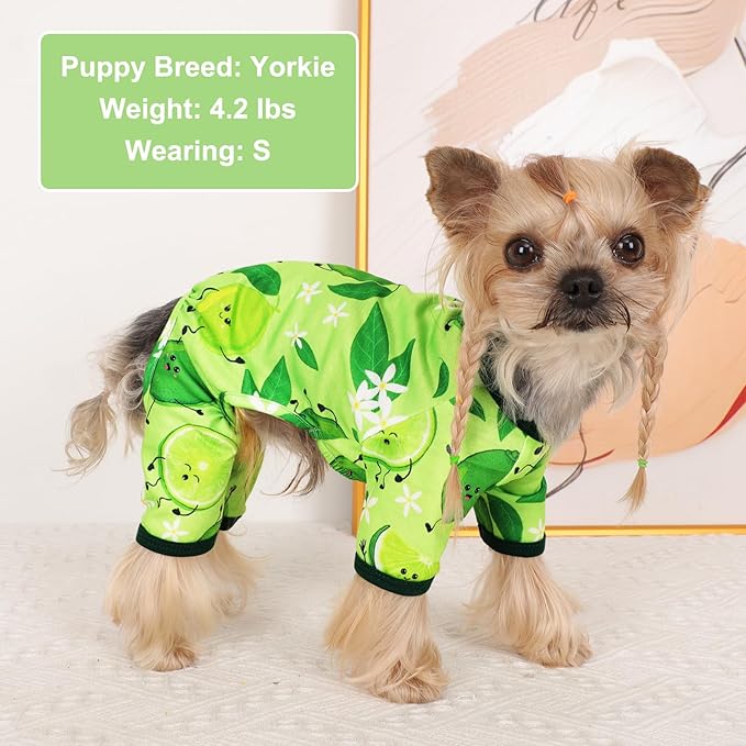 Dog Pajamas Pjs Spring Summer Dog Clothes for Small Dogs Girl Boy, Soft Stretchy Tiny Chihuahua Yorkie Puppy Clothes Doggie Onesies Cat Pet Jammies Outfit, Lemon, M