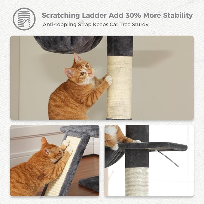 PETEPELA Floor to Ceiling Cat Tree, Cat Tower 5 Tiers Tall (83-108 Inches) Adjustable Height, Cat Climbing Tree Featuring with Condo, Scratching Post and Perches for Indoor Cats, Daek Grey