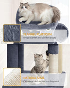 70.1 Inch Cat Tree for Indoor Cats, Multi-Layer Scratching Post with Large Platform, 2 Caves, 7 Sisal Posts, Pompoms, Cat Basket, Hammock, Suitable for Cats, Dark Grey MS17818SG