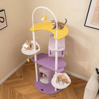 PETSITE 62 inch Moon and Star-Themed Cat Tree, Modern Multi-Level Cat Tower with Moon-Shaped Top Perch, Star-Shaped Hanging Toys, Barrel-Shaped Hammock, and Cat Condo, Cute Cat Tree for Indoor Cats