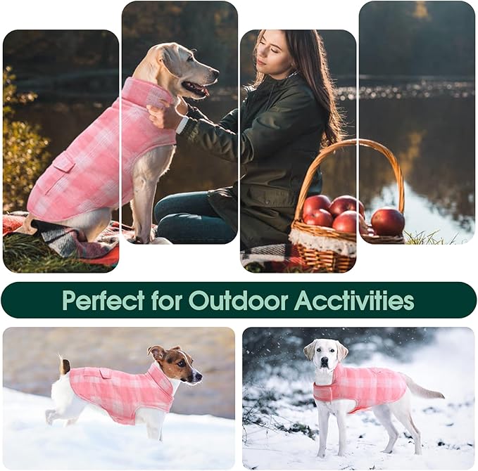 Kuoser Dog Winter Coat, Reversible Dog Jacket, Warm Doggie Coat British Style Puppy Cold Weather Vest, Windproof Pet Clothes Vest for Small Dogs, Pink S