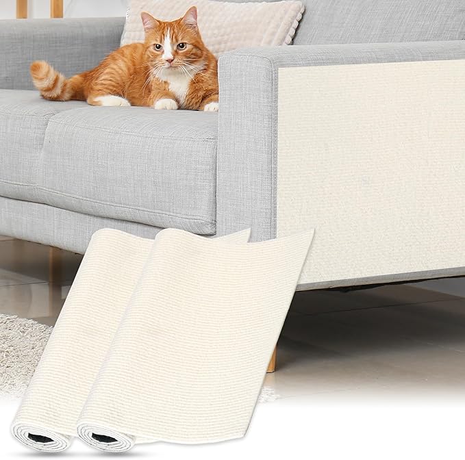 uxcell Self-Adhesive Cat Scratching Mat, 2 Roll 39.4" x 11.8" Couch Protector from Cat Claws for DIY Sofa, Wall, Doors, Cut Anti Cat Scratch Pad Carpet Mat, Beige