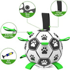 QDAN 2 PCS Dog Toys Soccer Ball Set with Straps, Interactive Dog Toys for Tug of War, Puppy Birthday Gifts, Dog Water Toy, Durable Dog Balls for Medium & Large Dogs（6 & 8 Inch）