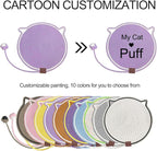 Personalized Cat Scratcher Mat, Customized with Name Text Natural Cotton Rope Round Horizontal Cat Scratching Pads with Ball Toy, Cat Furniture Protector for Wall, Couch, Carpets, Sofa (Purple)