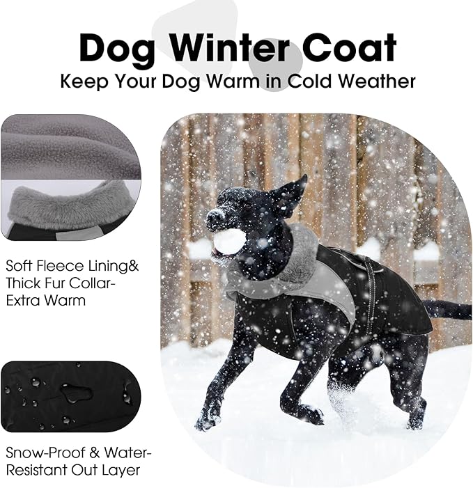 Nanaki Large Dog Coat Rainproof-Warm Giant Breed Dog Jacket With Leash Hole, Fleece Lining Reflective Great Dane Winter Coat Doberman Jacket For Cold Weather Outdoor Walking Hunting, Camping,Black 3XL