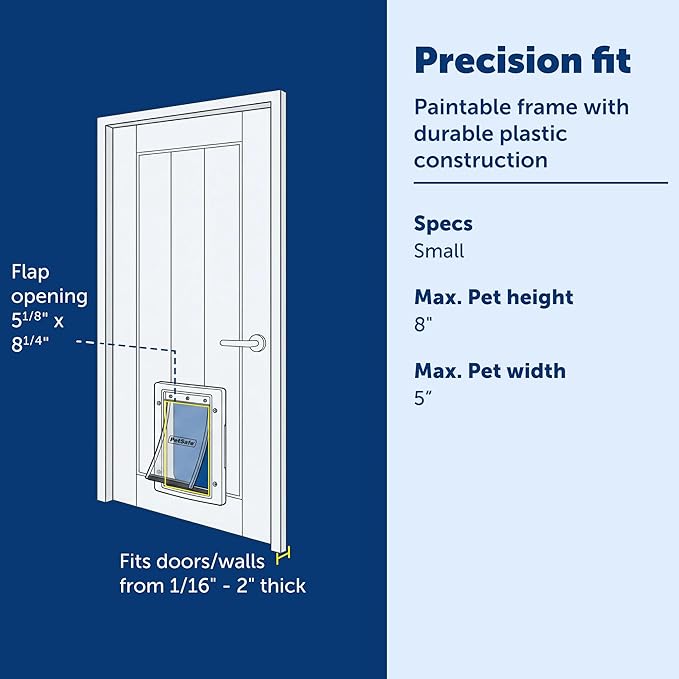 PetSafe Plastic Pet Door - Easy Install for Wood, PVC Metal & Paneled Doors - Rust-Free Plastic Frame - Flap Dimensions 5 1/4" W x 8 1/8" H - for Small Pets Weighing Up to 15 Lb