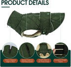 Kuoser Dog Winter Coat Waterproof Dog Snow Jacket, Warm Fleece Lined Pet Turtleneck Snowsuit Puppy Cold Weather Coats with Harness Hole, Adjustable Winter Vest for Medium Large Dogs, Green, L