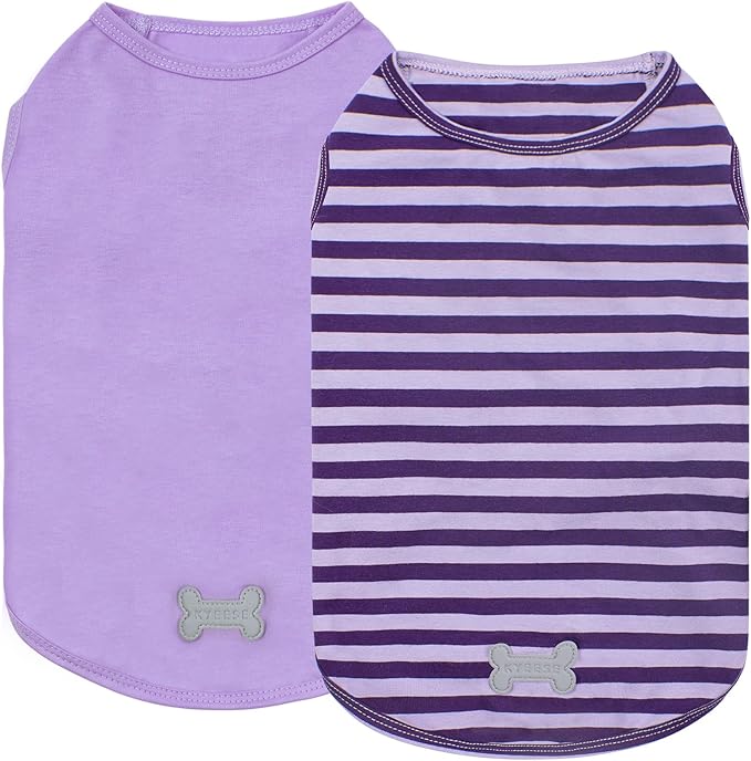 KYEESE 2Pack Dog Shirt, Soft Striped Dogs T Shirts, Lightweight Pet Tank Top, Sleeveless Dog Shirt for Small Dogs, Stretchy Comfortable Pet Vest, Purple, XL