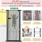 Lumizone Extra Tall Cat Gate 61.02" High Pressure Mounted Extra Wide 2025 New (17 Sizes) 1.37" Gap No Drilling Auto-Close One-Handed Operation Tall Pet Gate for Dogs(Black, 61.02" H x 29.92"-59.44" W)