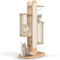Modern Cat Tree Tower for Indoor Cats, 67" Tall Solid Wooden Cat Tower with Scratching Posts, 6 Level Natural Luxury Cat House, Washable Cushions Cat Furniture for Large Multi-Cat Households White