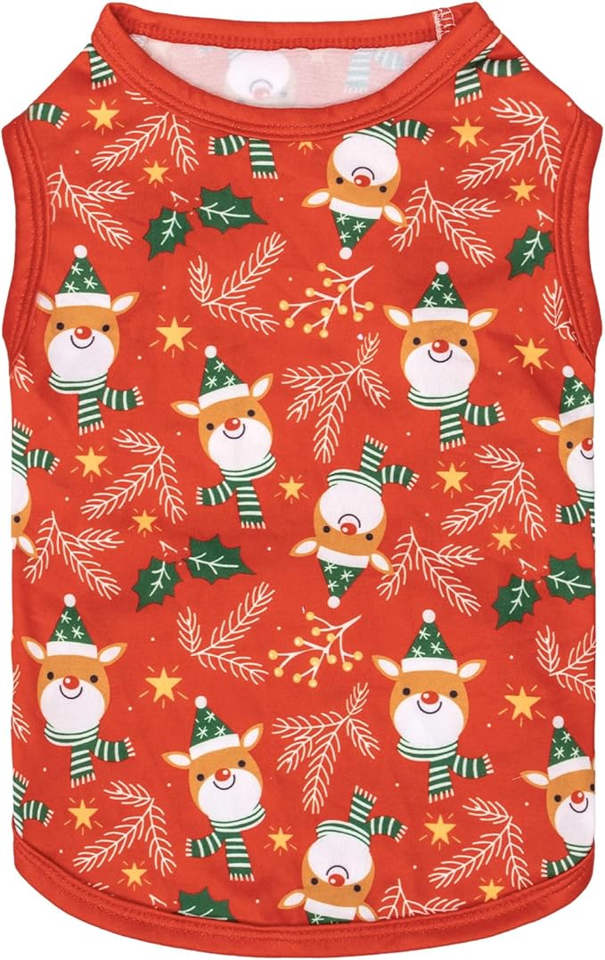 CuteBone Dog Christmas Shirts 2-Pack Soft Pet Clothes Breathable Summer Vest for Small Puppy and Stretchy Cat Apparel 2BX16XS
