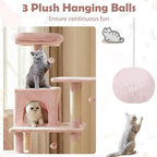 Tangkula 58 Inch Pink Cat Tree, Multi-Level Cat Tower with Sisal Scratching Posts, Padded Top Perch, Condo & Hammock, 3 Hanging Balls, Jumping Platforms for Indoor Cats (Pink)