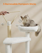 Feandrea Cat Tree with Litter Box Enclosure, 59-Inch Modern Cat Tower, 2-in-1 Condo with Scratching Posts, Washable Removable Cushion, Cloud White UPCT113W01