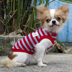 LOPHIPETS 100% Cotton Striped Dog Shirts for Small Dogs Chihuahua Puppy Clothes Tank Vest-Red and Gray Strips/S