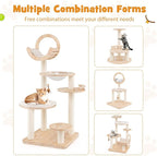 Nightcore 57” Tall Solid Wood Cat Tree for Indoor Cats, Building Block Kitten Tower w/Perch, Scratching Posts, Washable Cushions, 4 Install Options, Multi-Level Cat Activity Center Climbing Furniture