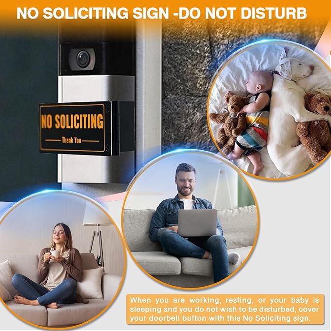 Metal Doorbell Cover No Soliciting Sign for House，Universal Fitting Doorbell Cover That Rotates From NO SOLICITING to DO NOT DISTURB,Flipable No Solicitors Sign for Ring Doorbell, Horizontal & Vertical Mode, Easy Installation，The Gift for Home Offices ...
