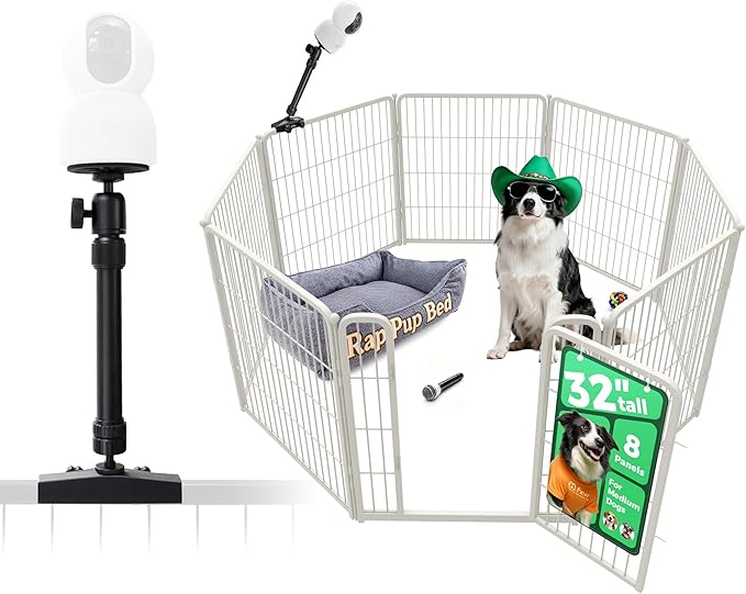 FXW Homeplus Unleashed Indoor Dog Playpen - Stress-Free and Safe Play, Heavy Duty 32 Inch 8 Panels with Playpen Camera Mount for Small and Medium Dogs, White│Patented